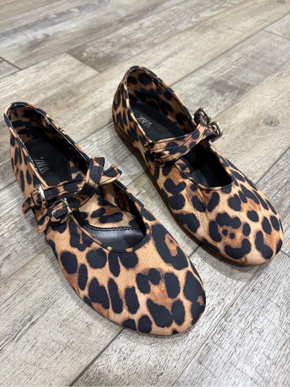 Zara leopard print Mary Jane ballet flats